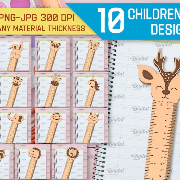 Kids rulers bundle, wooden childrens ruler laser cut, inches and centimeters, cute animals svg, school ruler template, cute engraved ruler