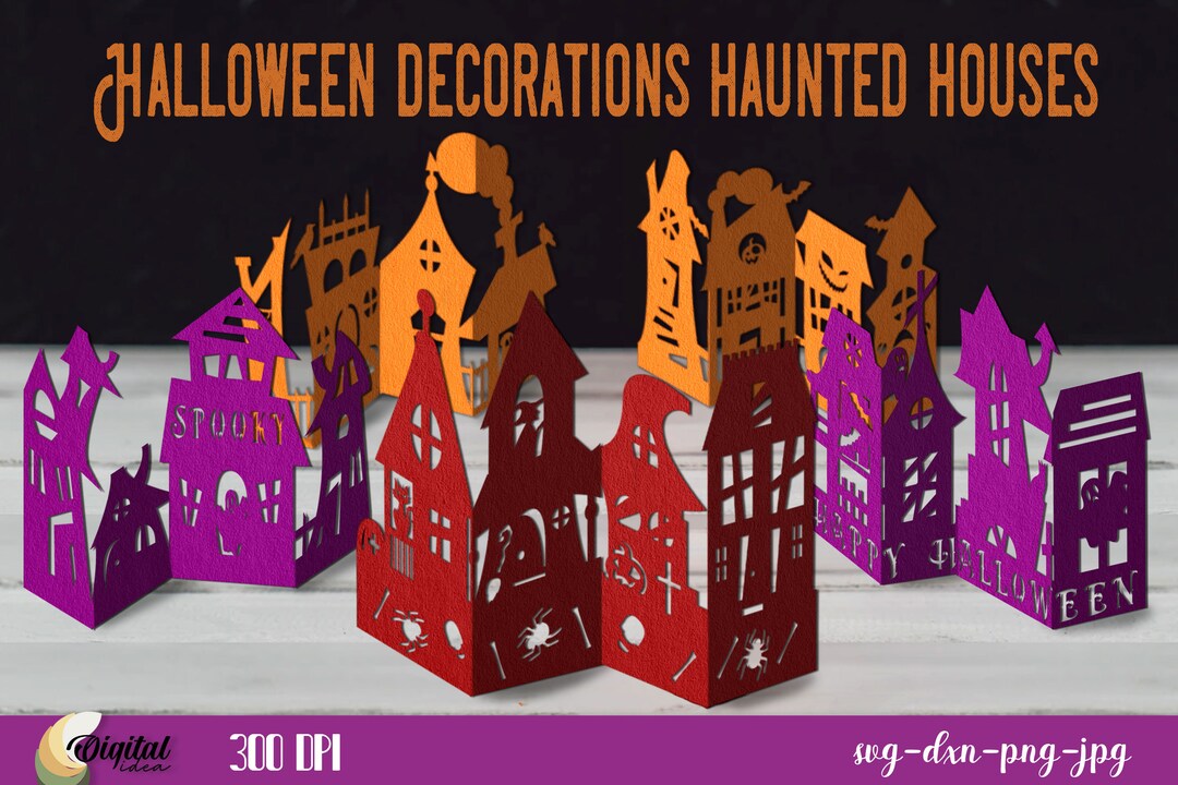Halloween Haunted Houses Paper Decoration Bundle, Halloween Papercut ...