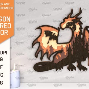 3D Dragon layered decor, dragon wall decor laser cut, dragon multilayer paper cut, wooden wall hanger svg, fairy tale scene, kids room decor