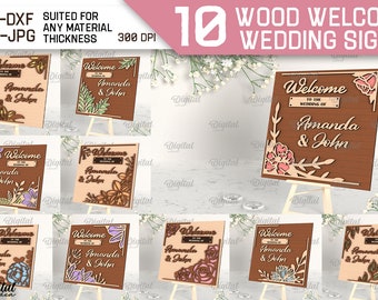 Wooden wedding welcome signs bundle, 3D wedding sign laser cut, personalized names, custom floral wedding sign svg, layered sign lasercut