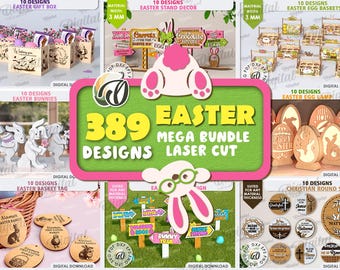 3D Easter Laser cut Mega Bundle, 389 Happy Easter gift designs, wooden home decor, welcome sign stand, led light, Easter bunny SVG, ornament