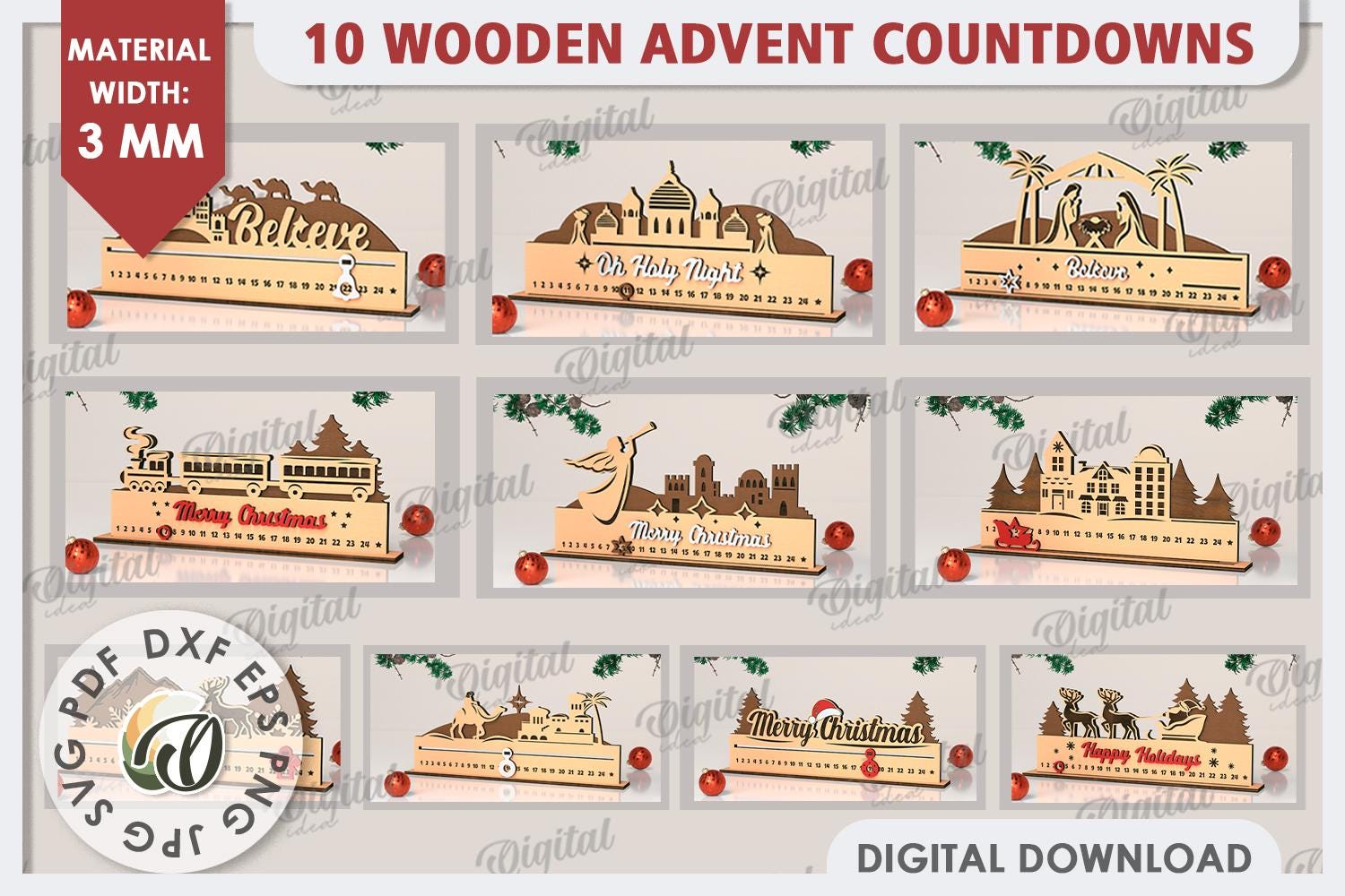 3D Christmas Advent Countdowns Bundle, Days Until Xmas Calendar Laser ...