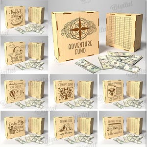 3D Money bank box bundle, target piggy bank box, money holder laser cut, saving box, cash box, adventure funds, piggy bank quotes SVG