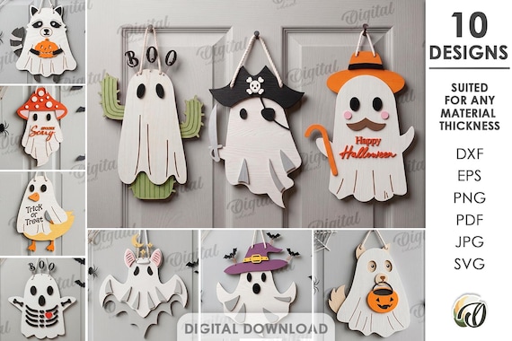 Halloween Ghost Wall Decors Bundle, Layered Ghost Wall Art Laser Cut Files, Wooden Spooky Decor, Funny Ghost SVG, Halloween Quotes, Kids