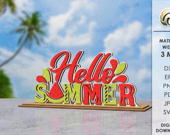 3D Summer word stand, Hello summer svg, layered summer decoration laser cut, summer quote, wooden shelf sitter, home summer decor