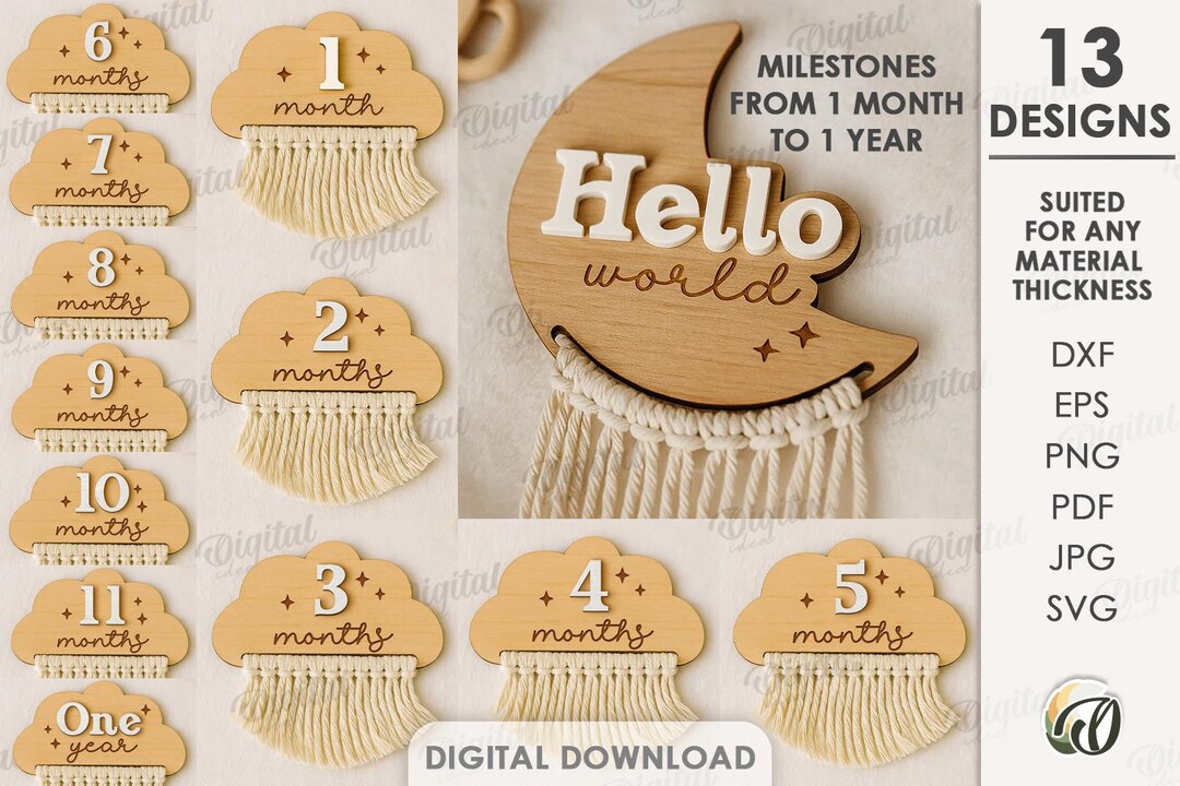 3D Macrame Baby Milestone Cards Bundle, Layered Baby Sign Laser Cut ...