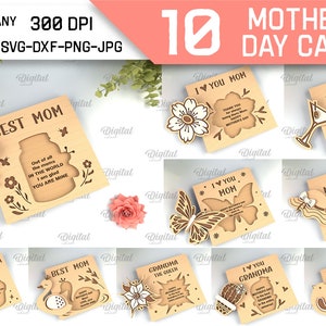 3D Mother's Day card bundle, greeting card lasercut, Happy Mother's Day svg, mom gift, best mom svg, floral wooden card laser cut