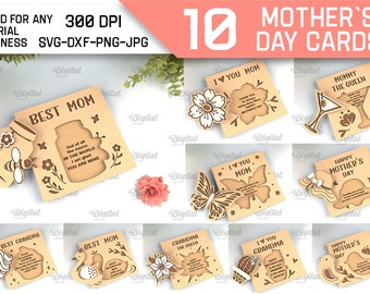 3D Muttertagskarten Bundle, Grußkarten Lasercut, Happy Mother's Day svg, Mutter Geschenk, beste Mutter svg, Blumen Holzkarten Laserschnitt