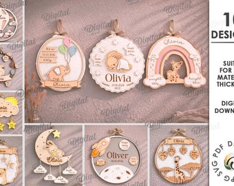 Conjunto de placas 3D personalizadas com estatísticas de nascimento do bebê, arquivos de corte a laser para decoração de quarto de bebê, enfeite de parede para recém-nascido, placa de nascimento em sistema métrico, recém-nascido, animais fofos