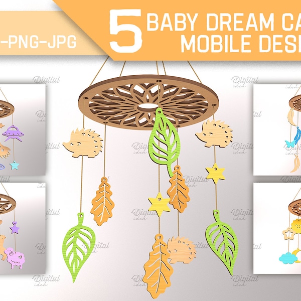 Baby dreamcatcher mobile bundle, 3D laser cut, crib mobile lasercut, nursery baby decor svg, newborn gift, baby nirsery decor, cute ornament