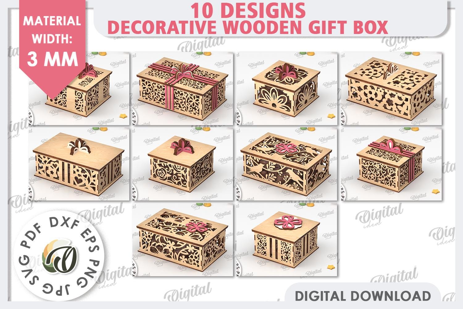 3D Decorative Ribbon Gift Boxes Bundle, Bow Candy Holder Laser Cut ...