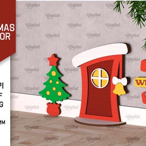 3D Christmas elf door svg, magic elf house door and windows laser cut, layered wall decor svg, xmas kids room decoration svg
