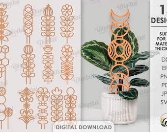 Plantlatten lasergesneden bundel, bloemstokken svg, plantmarkering svg, tuinpaal, houten plantensteun, boho kamerplantstokken, plantenliefhebber