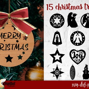 Kerstboomspeelgoed SVG-bundel, Set lasercut kerstballen, kersthuisdecor, kerstlasercut, kerstversieringen