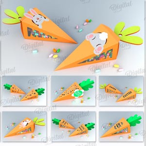 Bundle découpé en papier de boîtes de carottes de Pâques, modèle de boîte de lapin, papier découpé 3D SVG, boîte de bonbons, svg de boîte de faveur, svg de lapin de Pâques, svg de boîte de carottes