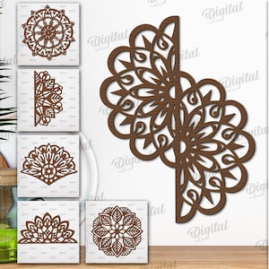 Pacchetto di mandala da parete, insegne floreali da parete tagliate al laser, appendiabiti da parete tagliati al laser, mandala in foglia di legno in formato SVG, decorazioni per la casa in formato SVG, mandala in formato cartaceo tagliati