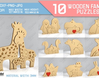 Wooden family puzzle bundle, 3D laser cut puzzle SVG, cute animal family, animal figurines, keepsake gifts, nursery baby decor, personalized