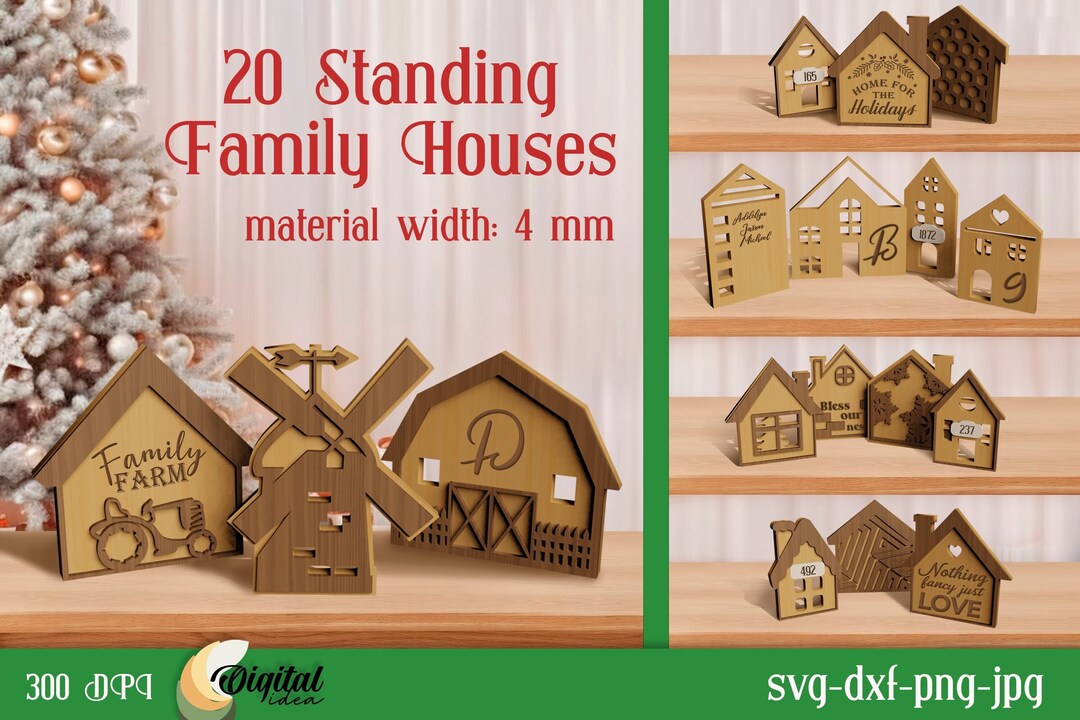 Standing Family Houses Laser Cut Bundle, 3D Laser Cut File ...