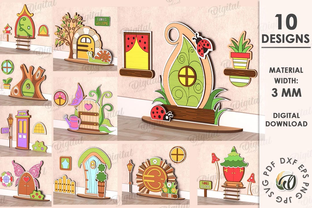 3D Fairy Garden Door Bundle Svg, Fairy House Door and Windows Lasercut ...