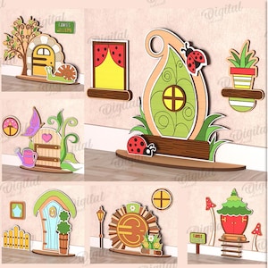 Pacchetto porta da giardino delle fate 3D in formato SVG, porta e finestre della casa delle fate tagliate al laser, decorazione murale a strati con fate in formato SVG, decorazione per la cameretta dei bambini, decorazione per la cameretta dei bambini