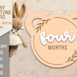 3D Baby Bear Milestone Cards Laser Cut Bundle, Baby First Year Cards ...