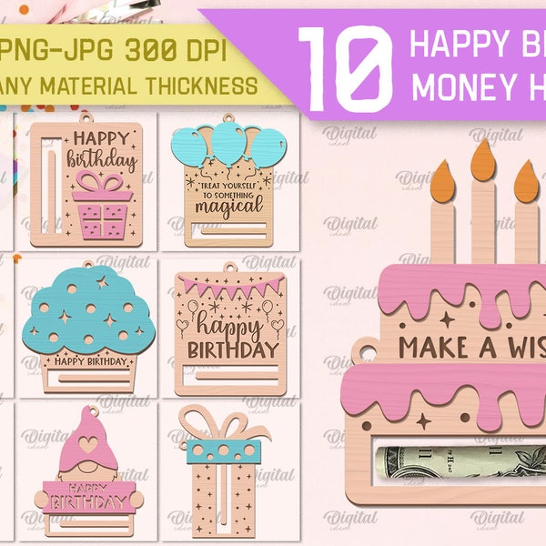 3D Birthday money holders bundle, dollar banknote holder lasercut, Happy Birthday money card, Birthday money gift, Birthday quotes svg