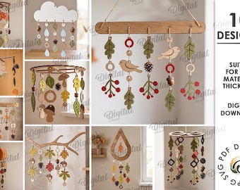 3D Fall Mobiles Bundle, Layered Autumn Hanging Decor Laser Cut Files, Woodland Nursery Mobile, Bird, Leaf, Pumpkin, Baby Room Decoration