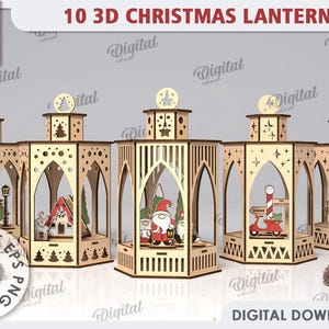 3D Christmas lanterns bundle, Xmas scene lamp laser cut, decorative lantern SVG, Christmas light SVG, Rustic Xmas Glowforge, kids lasercut