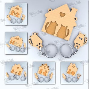 3D Home key holders laser cut bundle, hanging house keyichain key holder, home decor, family laser cut, wall keyring holder, key keeper svg