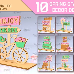 3D Spring stands bundle, spring signs laser cut, Hello spring sign,home decor, standing sign, shelf sitters svg, spring sign, welcome sign