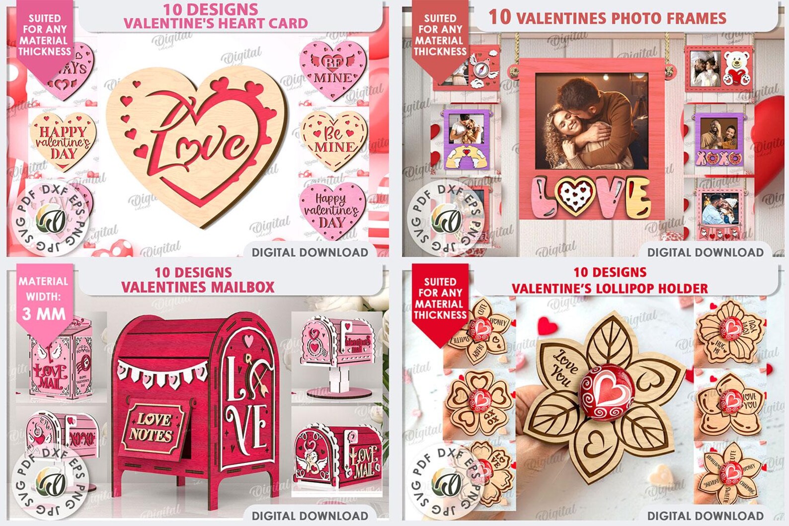 Valentine's Day Laser Cut Mega Bundle, 306 Valentine Designs, 3D ...