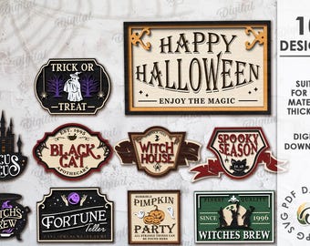 3D Halloween retro signs bundle, layered spooky sign laser cut, happy Halloween svg, vintage wall decor SVG, welcome sign, halloween quotes