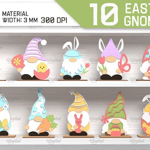 3D Easter gnomes bundle, 3D gnome svg laser cut, Easter bunny gnomes, shelf sitters, home decor, cute easter gnome stand svg
