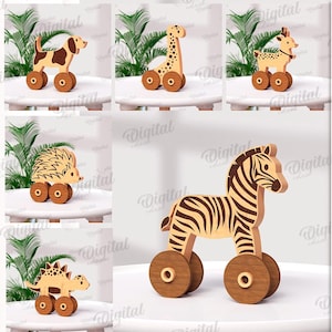 3D Pull along toys bundle, kids toy on wheels laser cut, toddler push and pull toy, cute animals, childrens svg, montessori moving toy