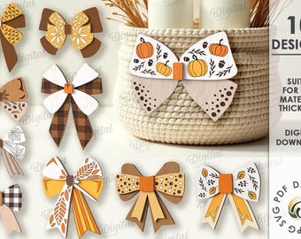 3D Fall bows bundle, autumn decor laser cut, rustic decorative bow, wooden bow, home decor, pumpkin svg, floral svg, farmhouse