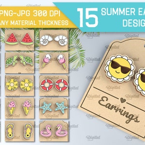 Paquete de pendientes de verano, corte láser de joyería de verano, pendiente de perno de madera de playa, corte láser de pendientes grabados, svg de vacaciones, plantilla de pendientes