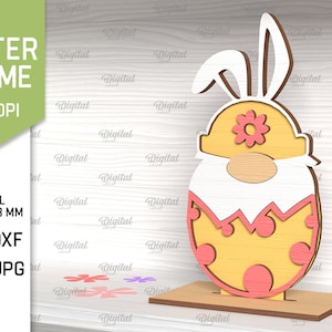 3D Easter bunny gnome, 3D gnome svg laser cut, spring gnome, easter egg svg, shelf sitter, cute easter gnome stand svg, gnome sign svg