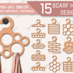Paquete de corte láser de soportes de bufanda, perchas de bufanda SVG, archivo de corte láser de percha, percha para bufandas, soporte de corbata, soporte de ropa, plantilla de percha