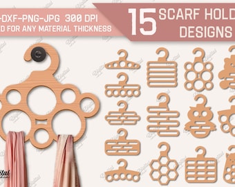 Scarf holders laser cut bundle, scarf hangers SVG, hanger laser cut file, hanger for scarves, tie holder, clothes holder, hanger template
