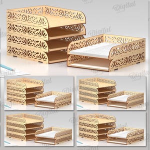 3D Papierhalter Laser Cut, stapelbarer Schreibtisch Organizer, Aufbewahrung von Dateien, Dokumenten Aufbewahrung, Ordnerhalter, Ordnerhalter aus Holz