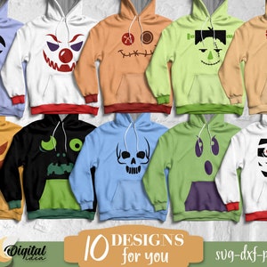 Halloween face bundle svg, Halloween face for sweatshirt, Halloween monsters svg, Frankenstein, Ghost, Skeleton, Monster