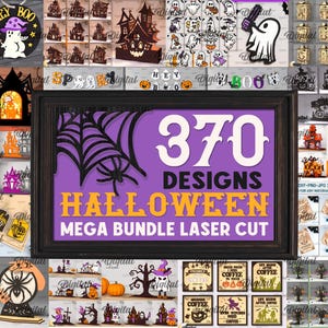 3D Halloween Laser cut Mega Bundle, 370 Spooky home decor laser cut designs, 3D scary laser cut, wooden candle holder svg, Halloween signs