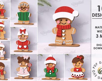 3D Gingerbread stands bundle, Xmas gingerbread standing decor laser cut, Christmas shelf sitter, gingerbread man family, kids decor svg