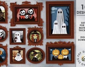Halloween vintage portrait signs bundle, layered sign laser cut, halloween spooky scene svg, wall home decor, gothic frame, ghost
