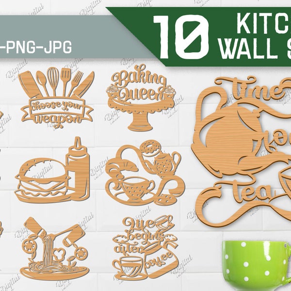 Kitchen wall art bundle, kitchen signs lasercut, kitchen designs laser cut, kitchen paper cut templates, kitchen decor svg, kitchen quotes