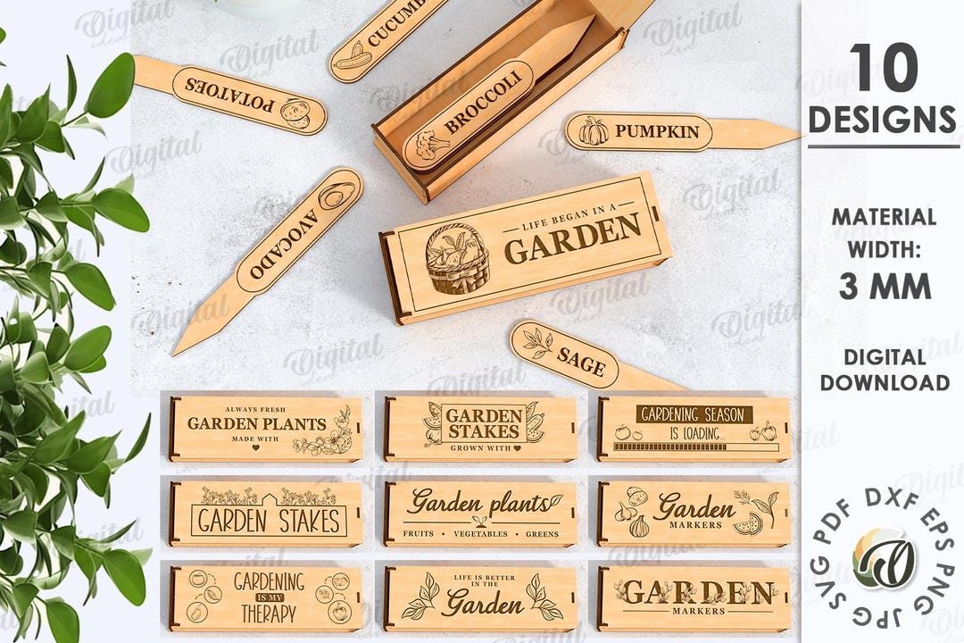 Sign Stake Svg 3D Garden Stakes With Boxes Bundle, Vegetable Stakes Storage Laser Cut ...