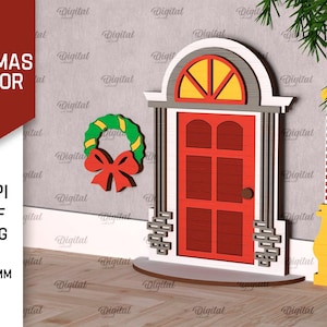 3D Christmas elf door svg, magic elf house door and windows laser cut, layered wall decor svg, xmas kids room decoration svg