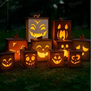 3D Halloween pumpa ljusstakar bunt, lykta laserskuren, läskig te ljusstake svg, trälampa, läskig heminredning, jack o' lantern