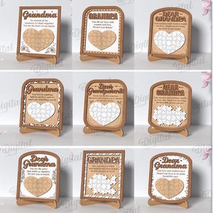 3D Grandparents puzzle frames bundle, personalized puzzle plaque laser cut, wooden card with stand, grandma and grandpa quotes, family sign