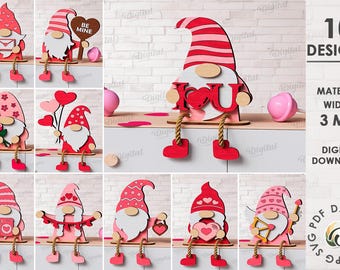 3D Valentinstag Zwerglein, Liebe, Kantensitter, Lasercut, Holzzwerg, Weihnachtszwerg mit Herz, Dekoration, Valentinstag